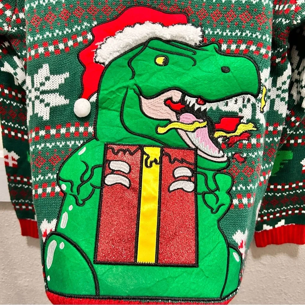 Blizzard Bay Mens Ugly Dinosaur Christmas Sweater NWT Large